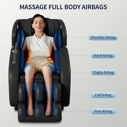 Full body massage chair zero gravity mode foot massage 8 fixed massage rollers LCD touch screen waist heater Bluetooth black