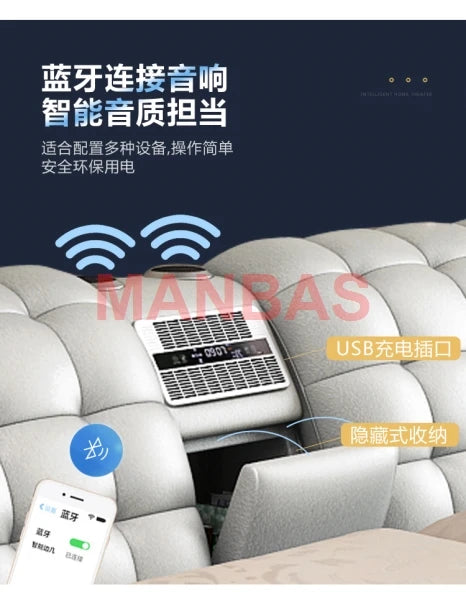 Multifunctional Bed Tech Smart Beds Ultimate Camas TATAMI Massage Lit Genuine Leather Bed with Audio,Projector, Air Purifier