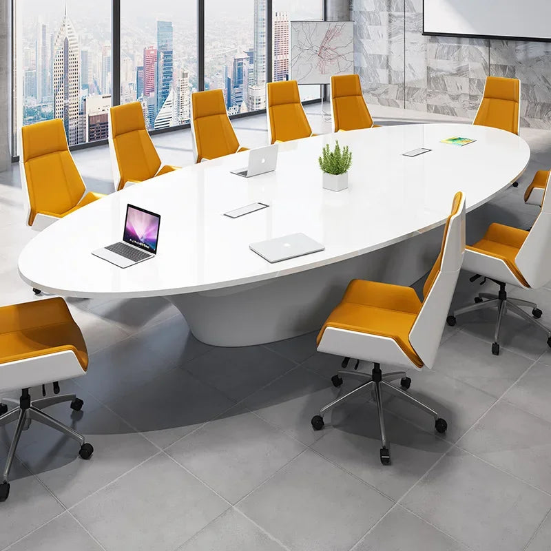 White painted oval conference table—simple modern design
