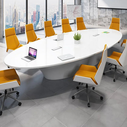 White painted oval conference table—simple modern design