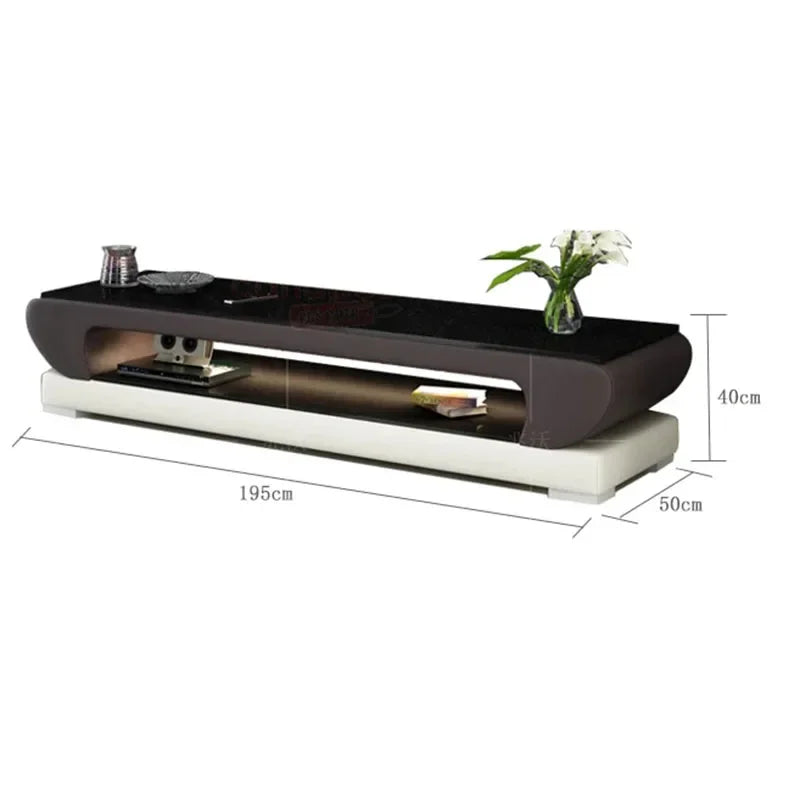 Tv Stand Floor Natural Glass Top Leather TV Stand Modern Living Room Led Monitor Stand Mueble Cabinet Mesa Home Furniture