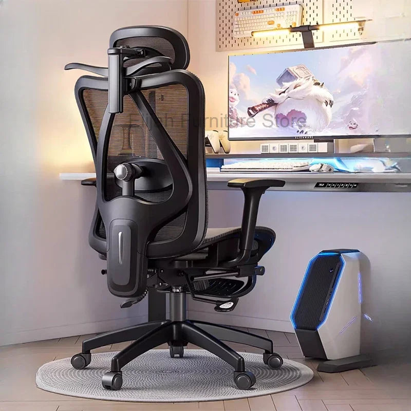 Ergonomic office chair for gaming and comfort, with reclining feature.