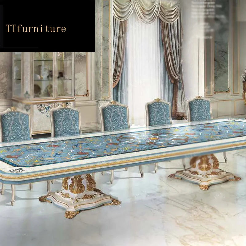French luxury solid wood dining table and chair, large house villa dining table, European Court dining table, shell mosaic jx139