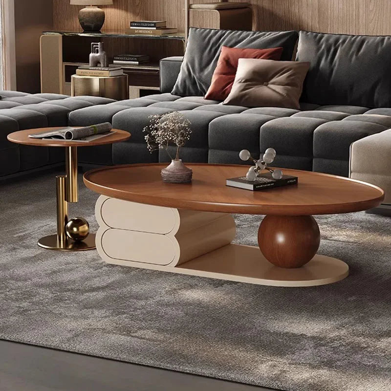Retro Modern Coffee Table—Nordic Walnut Cabinet,
