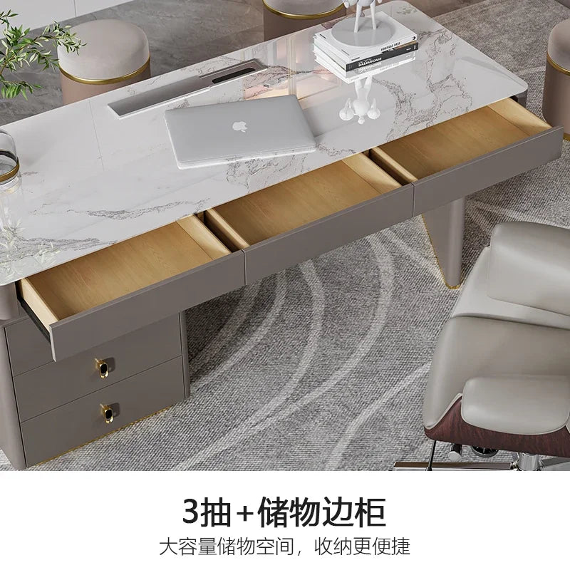 Stone Plate Desk Skin Paint Nordic Study Computer Desk Modern Minimalist Advanced Home Desk