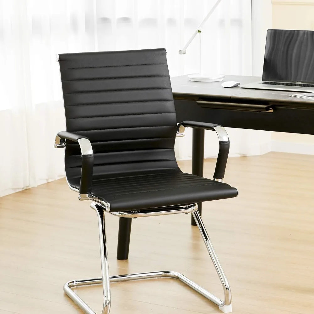 Office Guest Chair Meeting Room Chair Leather Reception Chair without Wheel with Sled Base for Waiting Room Conference
