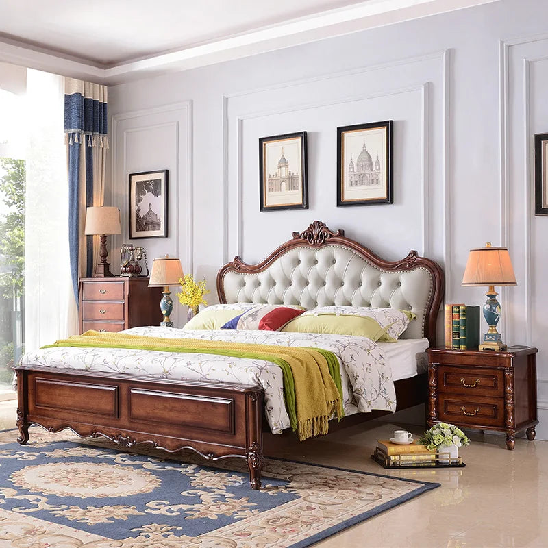 Wood Aesthetic Bed King Size Vintage Nordic Double Queen Mattress Frame Bed Storage Sleeping Cama Matrimonial Bedroom Furniture