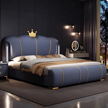 Pretty Luxury Double Bed Frame Elegant Italian Modern Leather Bed King Size Villa Cama Matrimonial Bedroom Set Furniture