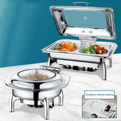 Luxury Commercial Buffet Food Warmer – Stainless Steel Hydraulic Chafing Dish for Hotels, Hotpot, and Royal Catering.