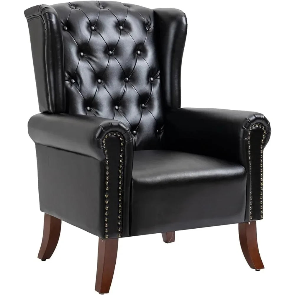 Modern PU Leather Accent Chair, Living Room Single Sofa Chair, Upholstered Arm Chair with Tufted Button Wingback , Silla