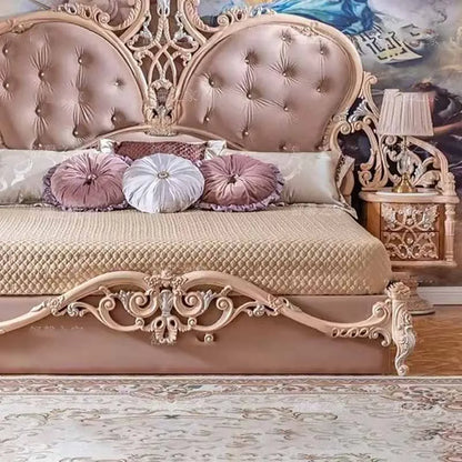 French solid wood carved bed, bedroom, princess bed, luxurious whole house furniture in European villa
