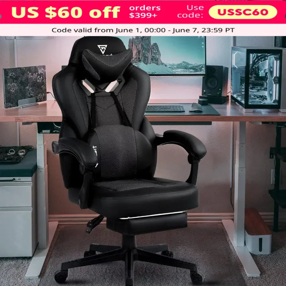 Gaming Chair- Gaming Chair with Footrest, Mesh Gaming Chair for Heavy People, Ergonomic Reclining Gamer Computer Chair for Adult