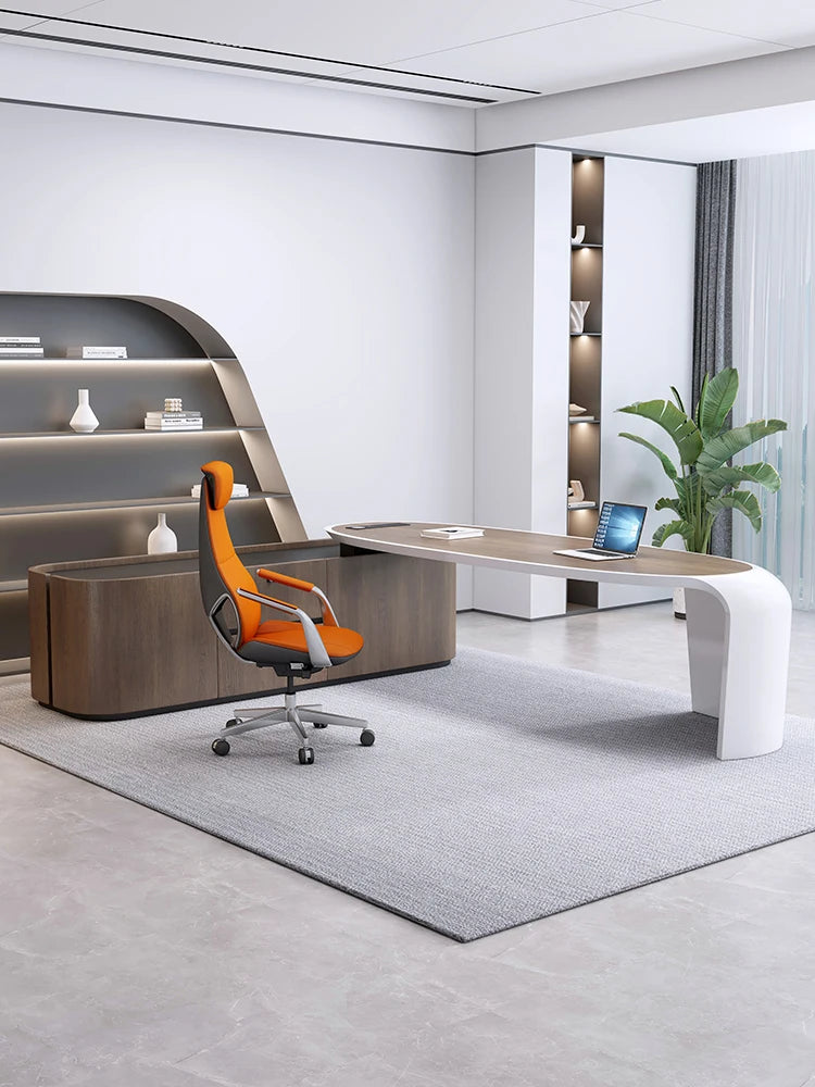 Solid Wood Leather Boss Table, President Table, Simple And Modern High-end Boss Paint, Large Class Desk, Office Boss Desk