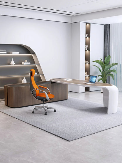 Solid Wood Leather Boss Table, President Table, Simple And Modern High-end Boss Paint, Large Class Desk, Office Boss Desk