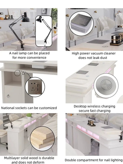 Light Luxury New Manicure nail table set with built-in high power vacuum cleaner and nail lamp for wireless charging