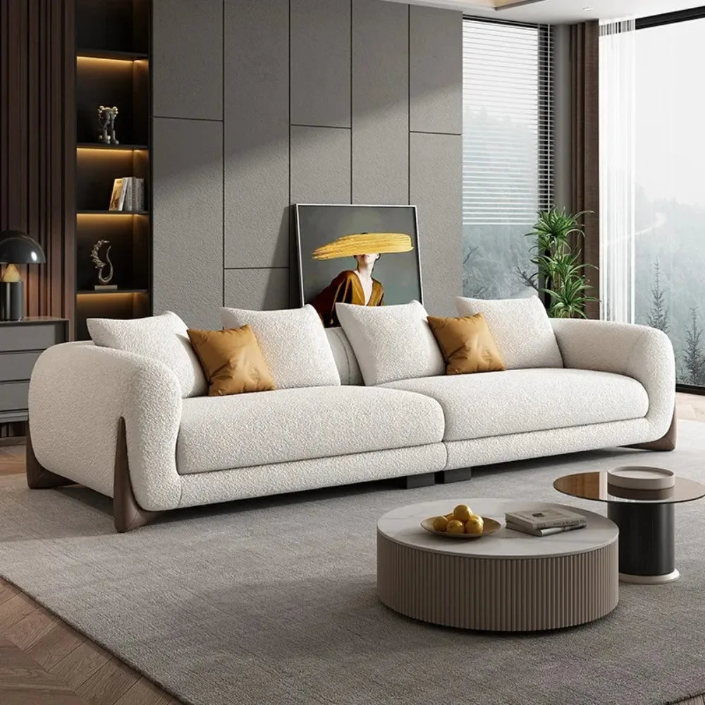 High Quality Lambswool Sofa Lazy Love Seat Unusual Straight Soft Couch Wood Legs Reading 3 Seat Sofa Muebles Home Furniture