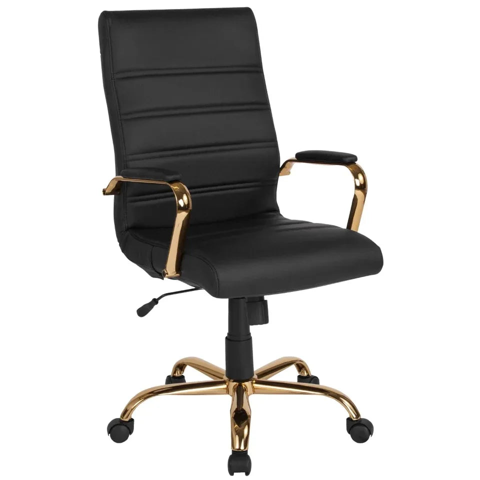Flash Furniture High Back Black Leather Soft Executive Swivel Office Chair With Gold Frame Arms