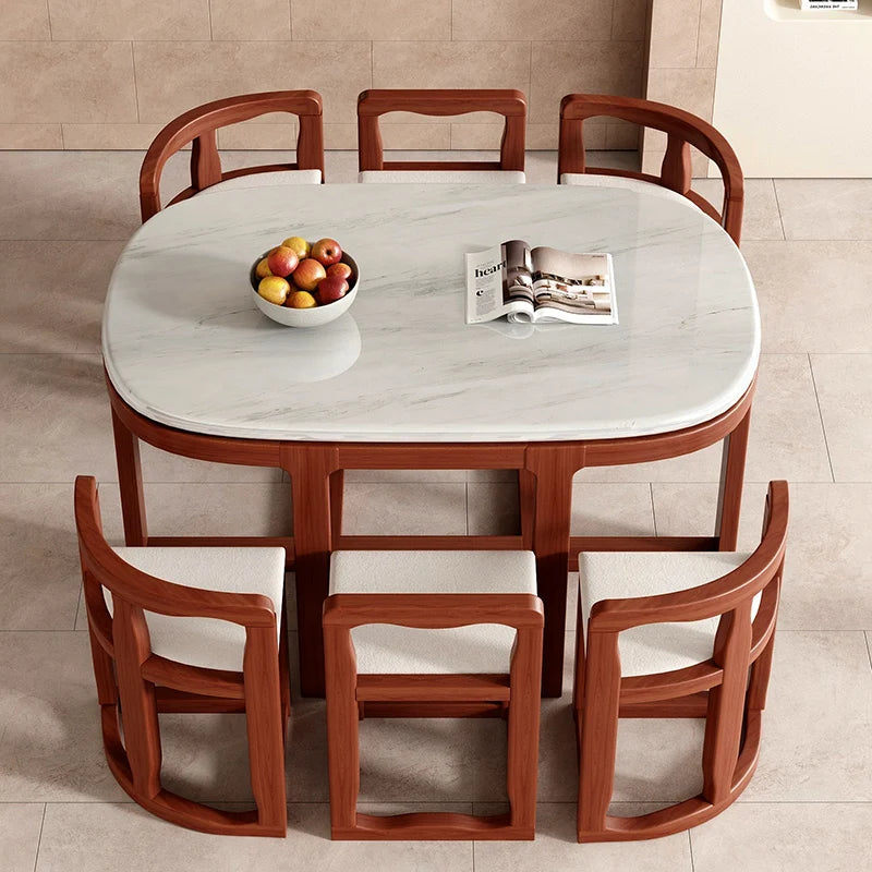 Wooden Modern Dining Room Set – Large Kitchen Console Table with 6 Chairs