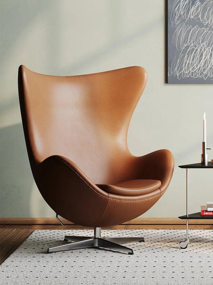 European Leather Eggshell Single Sofa Chair: Modern, Simple Design for Leisure Living Rooms