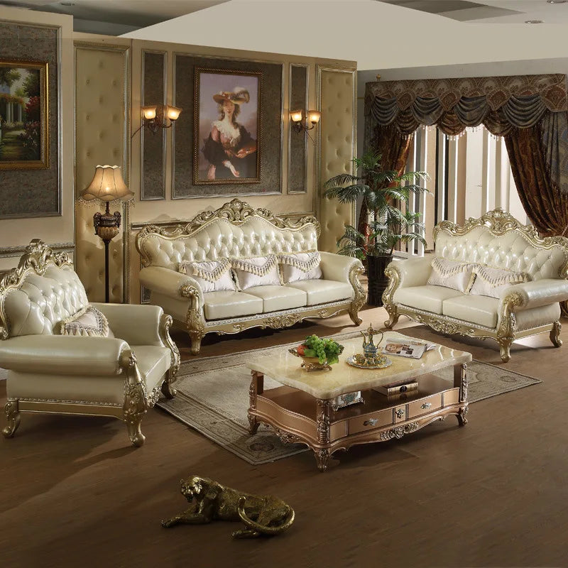 Customized European Leather Sofa – Luxury Villa Furniture in First Layer Cowhide, 123 Modular Design