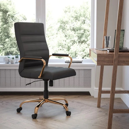 Flash Furniture High Back Black Leather Soft Executive Swivel Office Chair With Gold Frame Arms