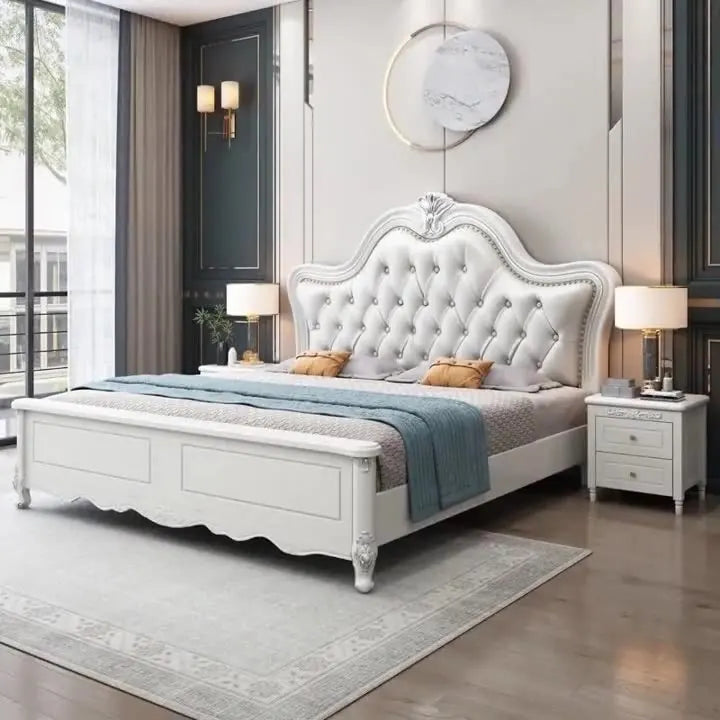TuyaEuropean-style Double Bed Master Bedroom Solid Wood Bed Modern Simple Wedding Bed High Box Princess Bed