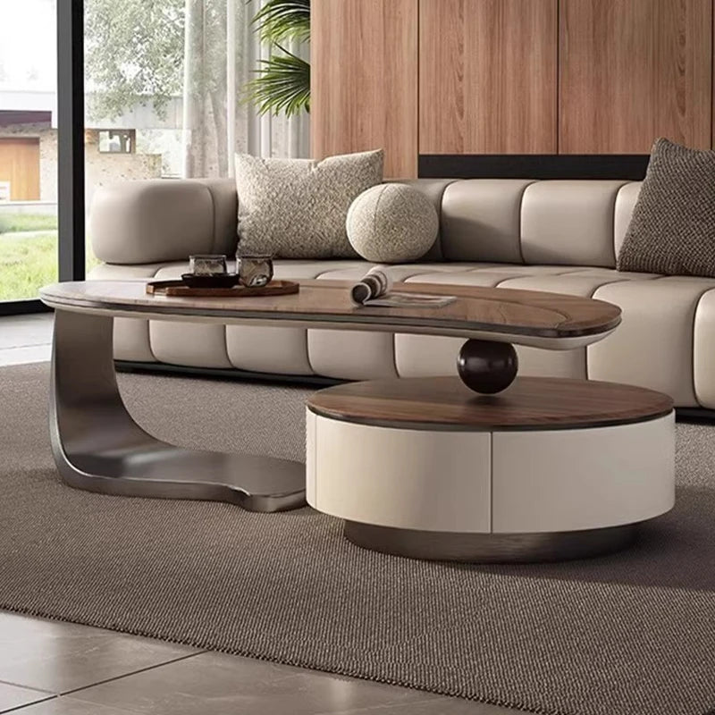 Minimalist Modern Designer Leaf Shape Tea Table Design Irregular Walnut Wooden Coffee Table and Tv Stand Set for Living Room