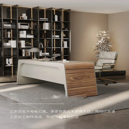 Villa designer high-end saddle leather living room desk light luxury modern study furniture set combination