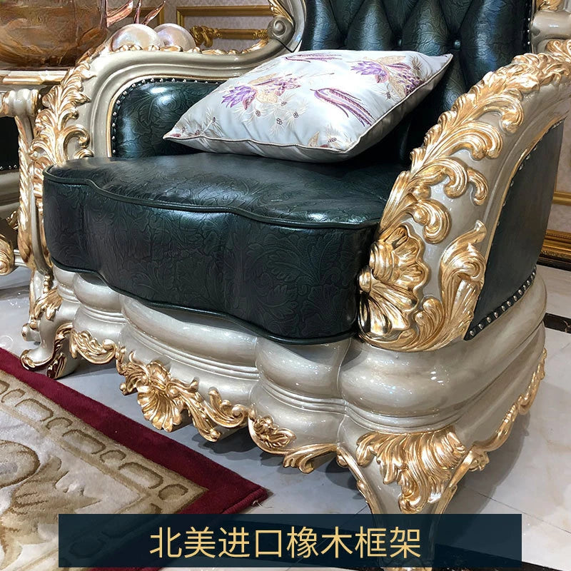 European-style villa leather sofa high-end luxury European and American living room combination high-end atmospheric oak new