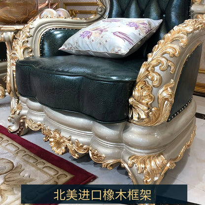 European-style villa leather sofa high-end luxury European and American living room combination high-end atmospheric oak new