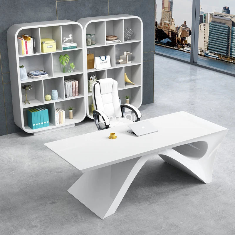 Designer Long Straight Office Desk White Vanity Girl Boss Drafting Computer Desks Cute Reception Bureau Meuble Home Furniture