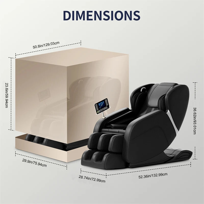 Full body massage chair zero gravity mode foot massage 8 fixed massage rollers LCD touch screen waist heater Bluetooth black
