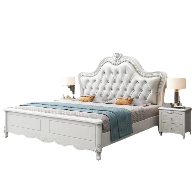 TuyaEuropean-style Double Bed Master Bedroom Solid Wood Bed Modern Simple Wedding Bed High Box Princess Bed