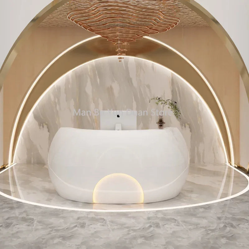 Plexiglass Furniture Professional Cash Counter Cafe Hairdresser White Reception Desk Bar Beauty Salon Cosmetics Modern Table Led