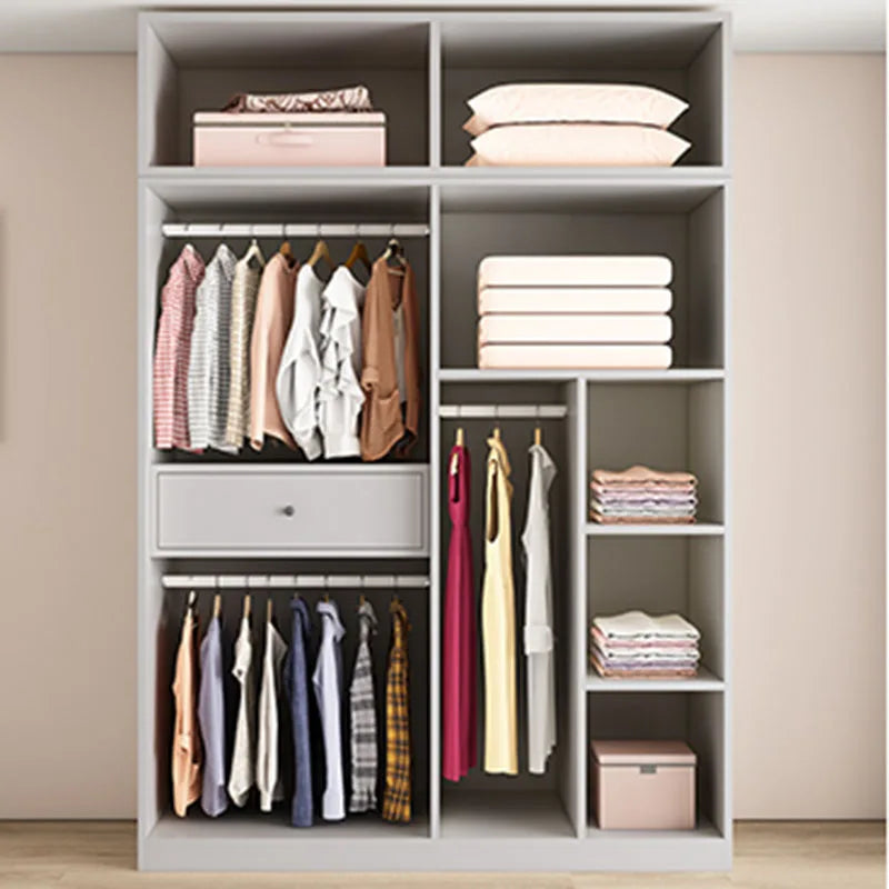 Grey Storage Wardrobe – Large Closet Organizer for Bedroom Clothes