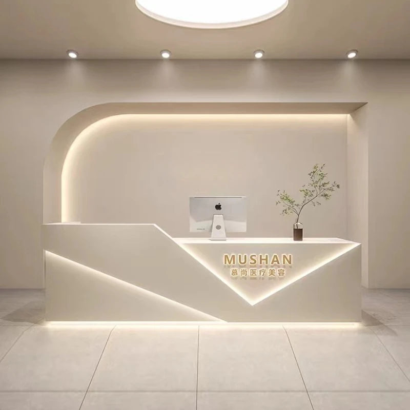 Minimalist Wooden Reception Table for Cosmetics—Luxurious Cash Counter