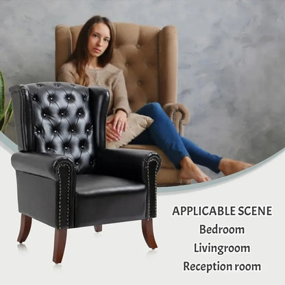 Modern PU Leather Accent Chair, Living Room Single Sofa Chair, Upholstered Arm Chair with Tufted Button Wingback , Silla