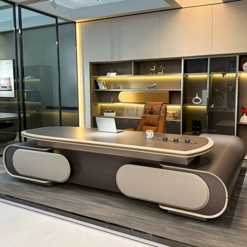 Modern Executive Conference Desk: L-Shaped Wooden Design