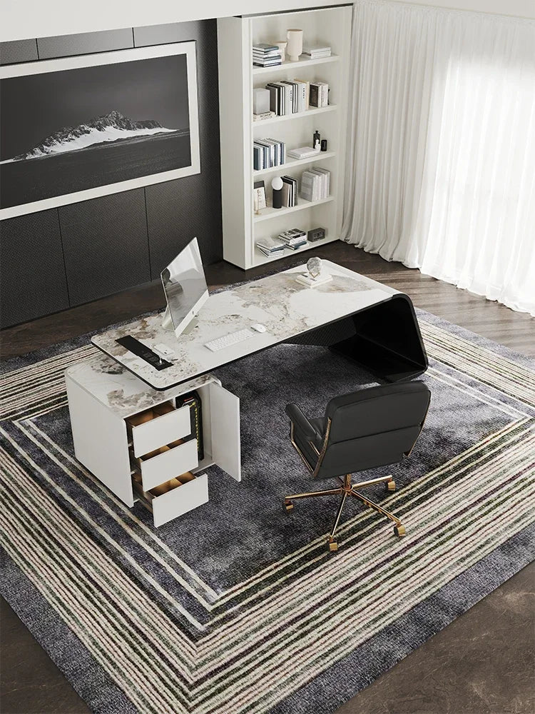 Minimalist living room large long desk light luxury modern study rock slab computer desk office table chair home