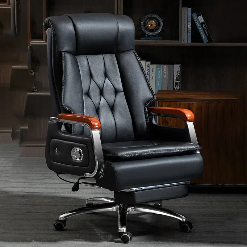 Headrest Leather Office Chair – Extendable, Reclining, with Wheels