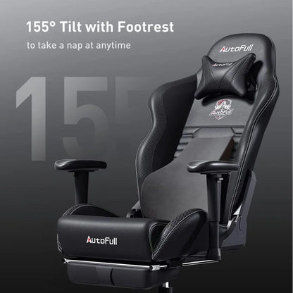 Gaming chair pc chair with ergonomics lumbar support, racing style PU leather high back adjustable swivel task chair with footre