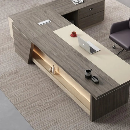 Wooden Office Desk Modern Computer Drawers Writing Storage Executive Console L Shaped Desktops Mesa De Escritorio Furniture
