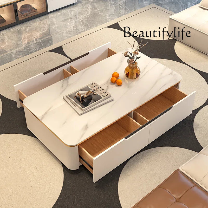 Rock slab rectangular coffee table light luxury small apartment modern simple cream style living room home