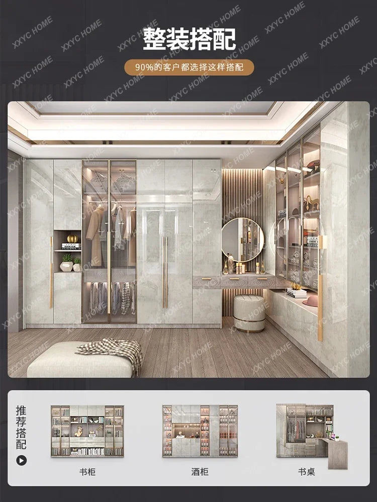 Solid wood side panel high cabinet integrated wall living room glass display wine cabinet
