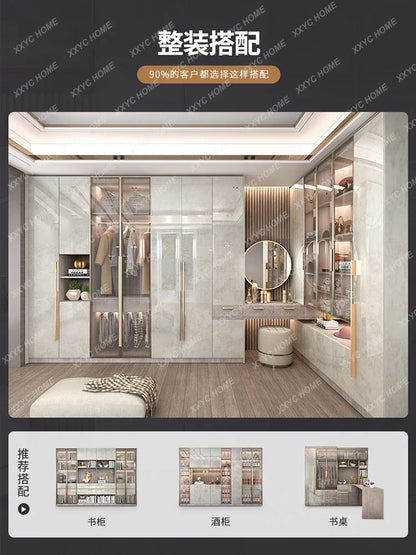 Solid wood side panel high cabinet integrated wall living room glass display wine cabinet