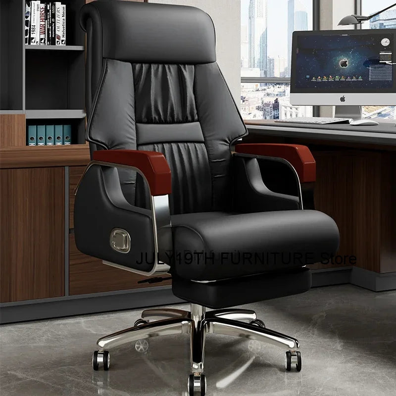 Ergonomic office chair with armrests, massage feature, and rolling wheels