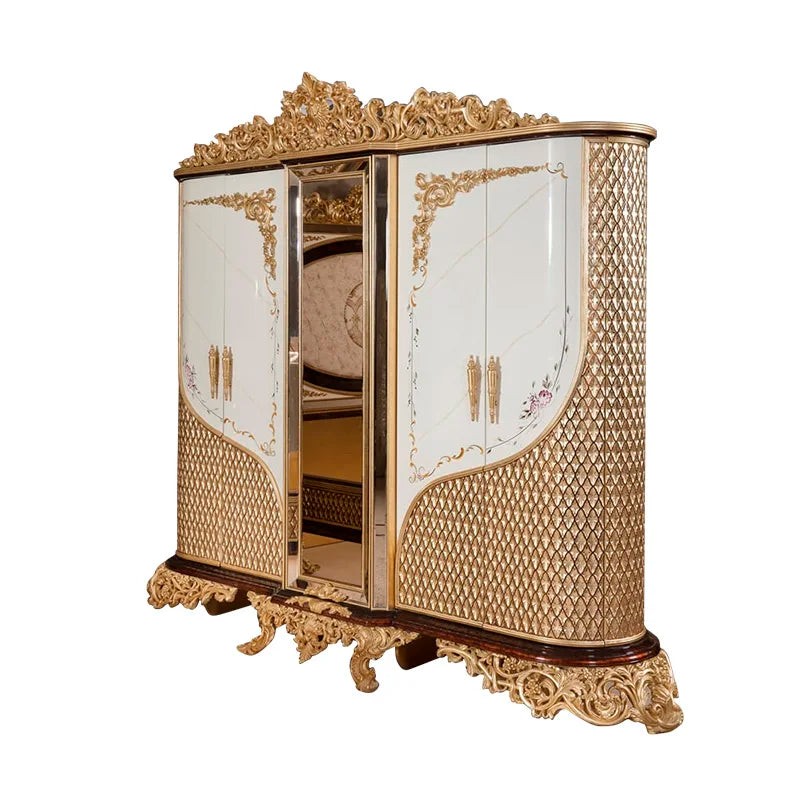 European Solid Wood Luxury Wardrobe – French Style, Customizable Villa Storage Cabinet