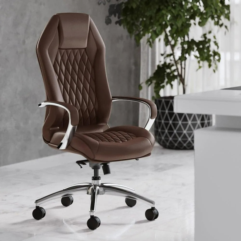 Modern Ergonomic Dark Brown Genuine Leather Executive Chair