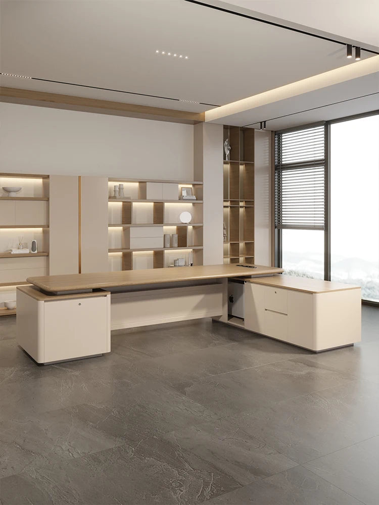 Office desk and chair combination light luxury senior sense Chairman office president desk large class table simple and modern