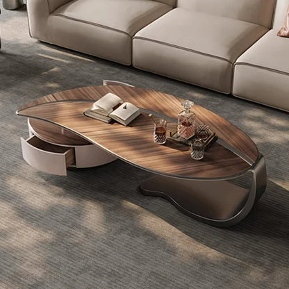 Minimalist Modern Designer Leaf Shape Tea Table Design Irregular Walnut Wooden Coffee Table and Tv Stand Set for Living Room